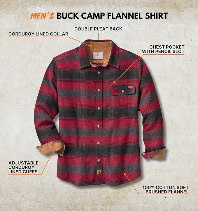 Legendary Whitetails Mens Long Sleeve Button Down 100% Cotton Flannel Shirt