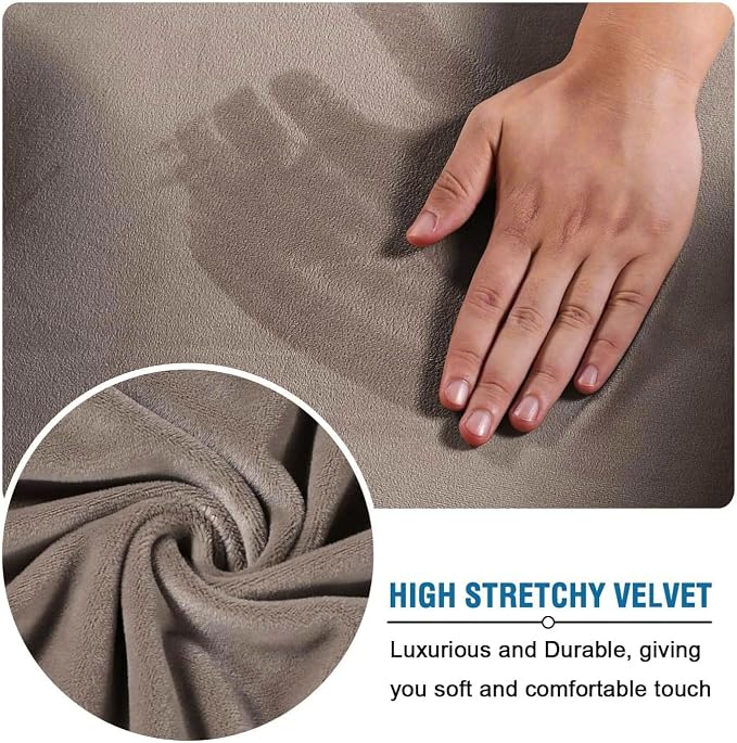 H.VERSAILTEX Real Velvet Plush 1 Piece Form Fit Stretch Rectangle Folding Storage Covers Ottoman Slipcovers Removable Footstool Protect Footrest Covers Elastic Bottom, Machine Washable(X-Large, Taupe)