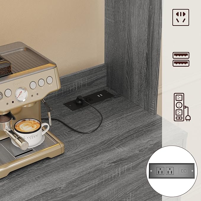 71" Kitchen Pantry Cabinet with Charging Station, Pantry Storage Cabinet Farmhouse Kitchen Hutch with Microwave Stand, Coffee Bar Station with Doors and Adjustable Shelves for Kitchen, Grey