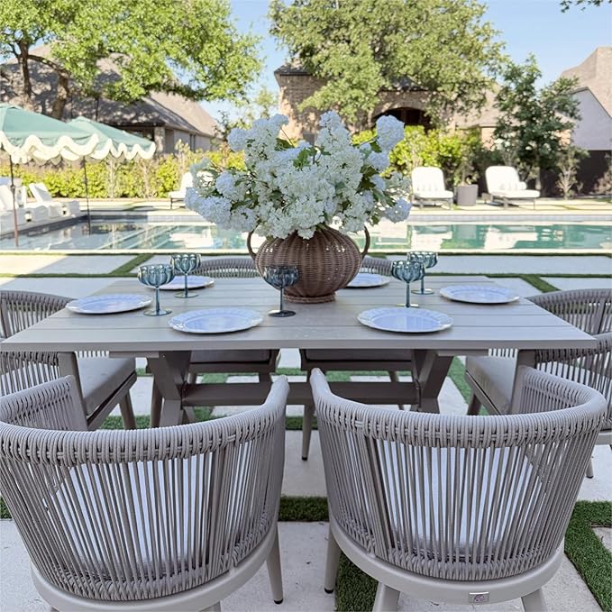 PURPLE LEAF Outdoor Dining Set for 10 All-Weather 12 Pieces Patio Aluminium Dining Large Table and Rope Weave Chairs Included Cushions for Backyard Deck Kitchen Modern Patio Furniture Set Champagne
