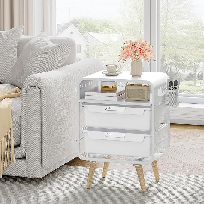 SYKIARIOL Kids Nightstand,White Night Stand,White Side Table,Bedside Table,Cute End Table with Storage Drawer for Girls boy