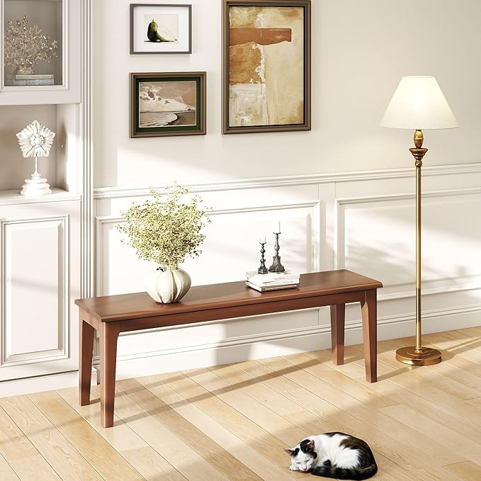 Dining Bench 55.1" Wood Solid Oak Wooden Bed End/Entryway Bench for Bedroom Living Room Kitchen(Brown)