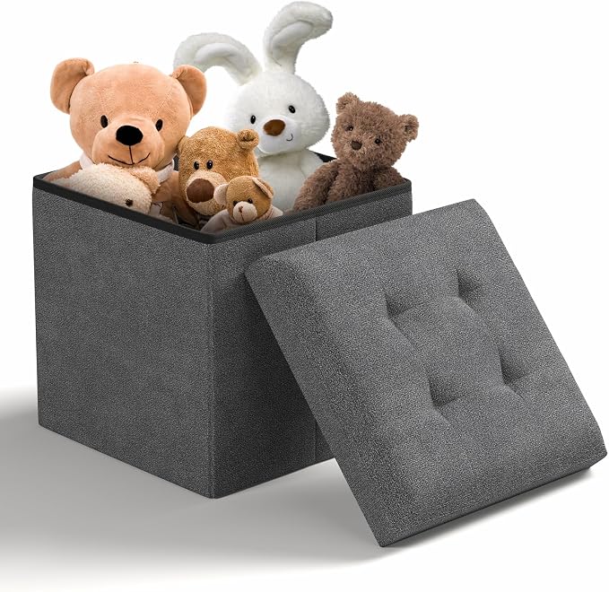 Storage Ottoman Bench, 15 Inch Ottoman Foot Rest, End of Bed Bench, Storage Chest for Living Room, Bedroom, Entryway, Gray