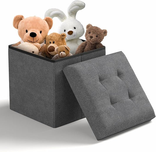 Storage Ottoman Bench, 15 Inch Ottoman Foot Rest, End of Bed Bench, Storage Chest for Living Room, Bedroom, Entryway, Gray