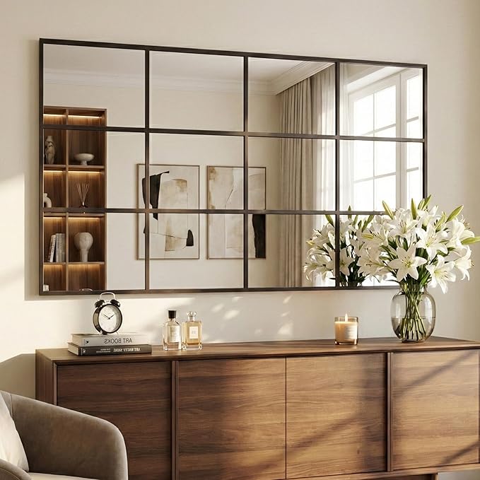 Suidia Wall Mirror, 36" x 72" Window Decorative Mirrors, Metal Framed Wall Decor Wall-Mounted Mirrors for Bedroom, Living Room, Entryway, Bronze