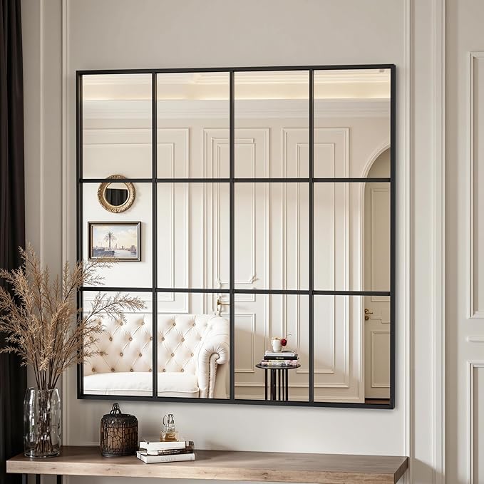 Suidia Wall Mirror, 36" x 36" Window Decorative Mirrors, Metal Framed Wall Decor Wall-Mounted Mirrors for Bedroom, Living Room, Entryway, Black