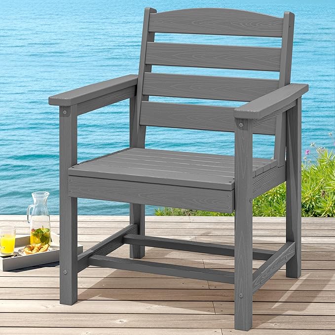 SERWALL Outdoor Dining Chairs Set of 2, All-Weather HDPE Patio Chair with 19.7" Widened Seat, for Backyard, Garden, Gray