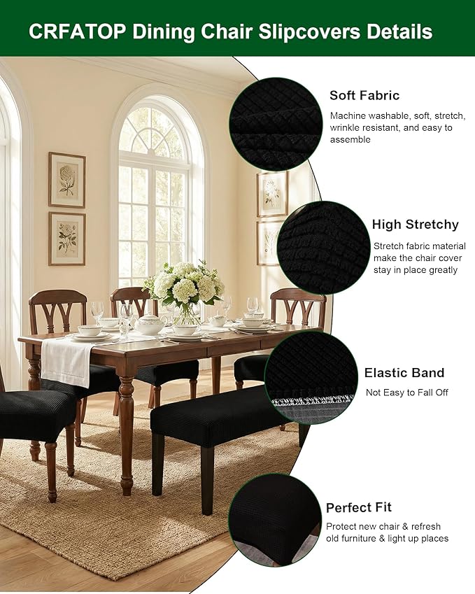 CRFATOP Jacquard Dining Room Chairs Seat Covers Set of 4 with Soft Bench Chair Cover Stretch Kitchen Chair Slipcover Washable Seat Cushion Slipcover Protector for Hotel Ceremony Banquet Wedding,B11