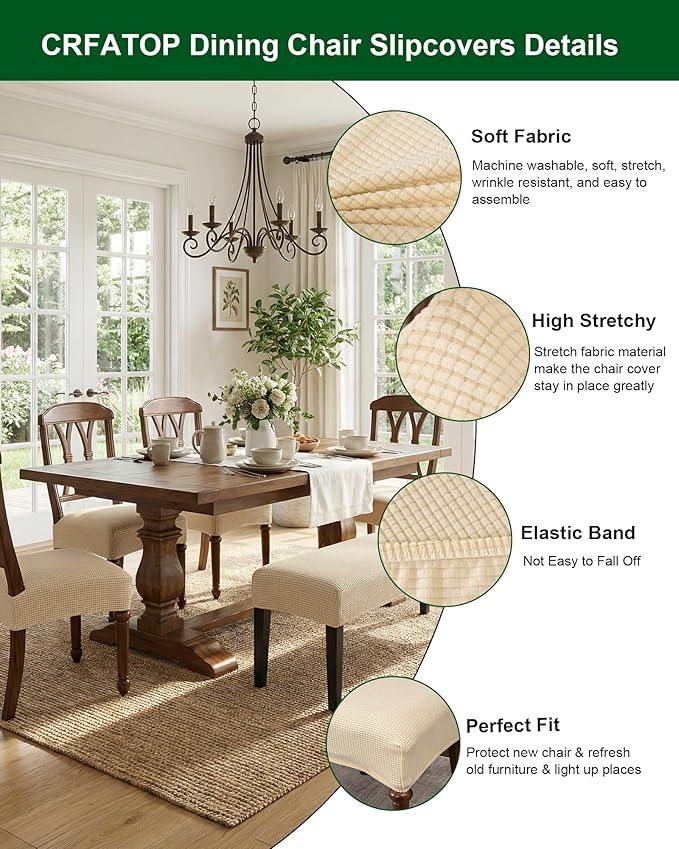 CRFATOP Jacquard Dining Room Chairs Seat Covers Set of 4 with Soft Bench Chair Cover Stretch Kitchen Chair Slipcover Washable Seat Cushion Slipcover Protector for Hotel Ceremony Banquet Wedding,B12