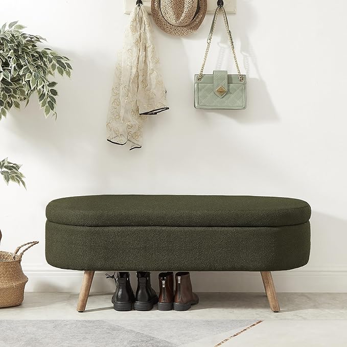 42.25" Ottoman with Storage, Storage Ottoman Bench with Safety Hinge, Foam End of Bed Bench, Upholstered Entryway Bench for Bedroom, Living Room & Window, Holds up to 330 lb,Dark Green