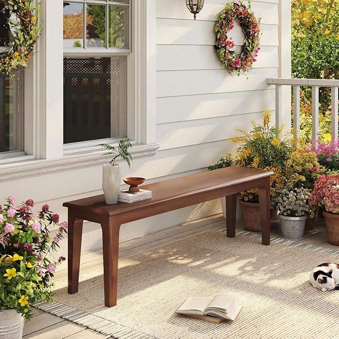 Dining Bench 55.1" Wood Solid Oak Wooden Bed End/Entryway Bench for Bedroom Living Room Kitchen(Brown)