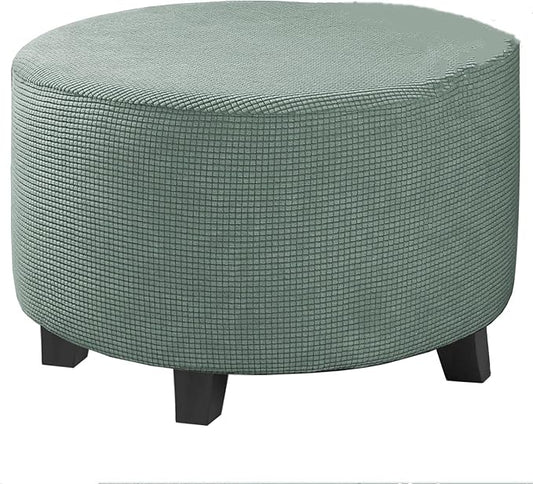 Stretch Ottoman Slipcover – Round Furniture Protector Fits 24"-29" Dia, for Footrests, Storage Ottomans & Folding Stools – Elastic Fabric Cover (Pool, Large)