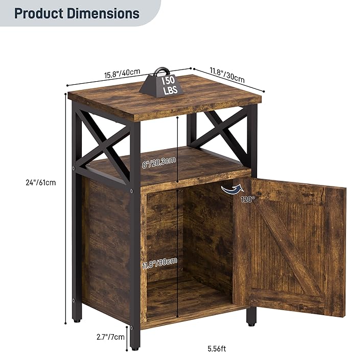 runjuly Night Stand with Locking Drawer, Bedside Table with Drawers, Wooden Bed Side Table with Storage Cabinet, Nightstand with Door, End Night Table for Bedroom, Dorm, Office, Rustic Brown