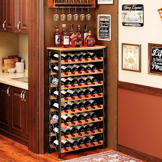 Sonyabecca 48 Bottle Wine Rack Freestanding Floor with Wood Top,8-Tier Wine Storage Shelf with Serving Station, Wine Holder for Kitchen, Bar, Dining Room, Home Bar Cabinet for Wine Bottles, No Wobble