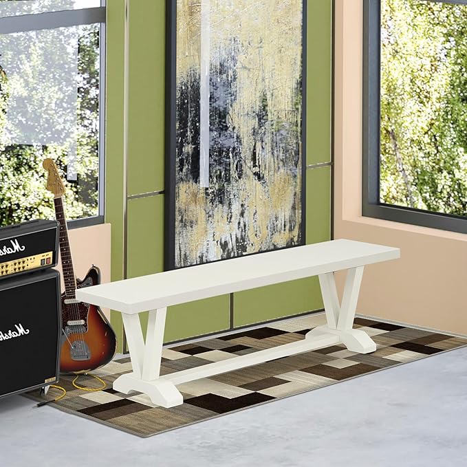 East West Furniture VB026 V-Style Modern Dining Room Bench with Solid Wood Seat, 60x15x18 Inch, Multi-Color