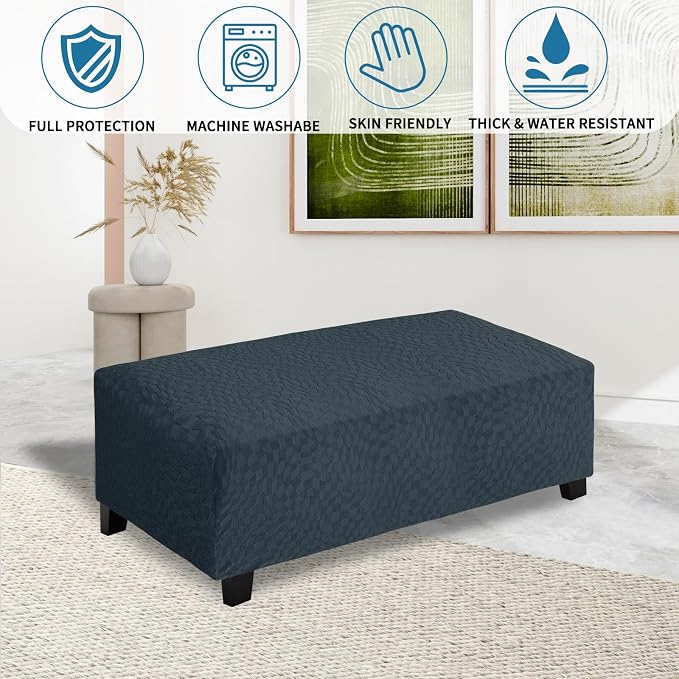 ZNSAYOTX 2026 Rectangle Ottoman Cover (L:57"-75") Super Stretch Soft Footrest Slipcover Form Fit, Universal Folding Foot Stool Covers with Non-Slip Elastic Band, Fashion Jacquard Texture, Dark Grey