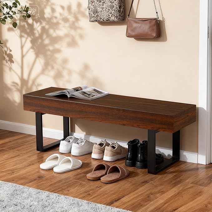 Merax 59" Wooden Dining Bench, Farmhouse Indoor Kitchen Table Benches, Bed Bench, Industrial Shoe Bench, Entryway Benches, Espresso