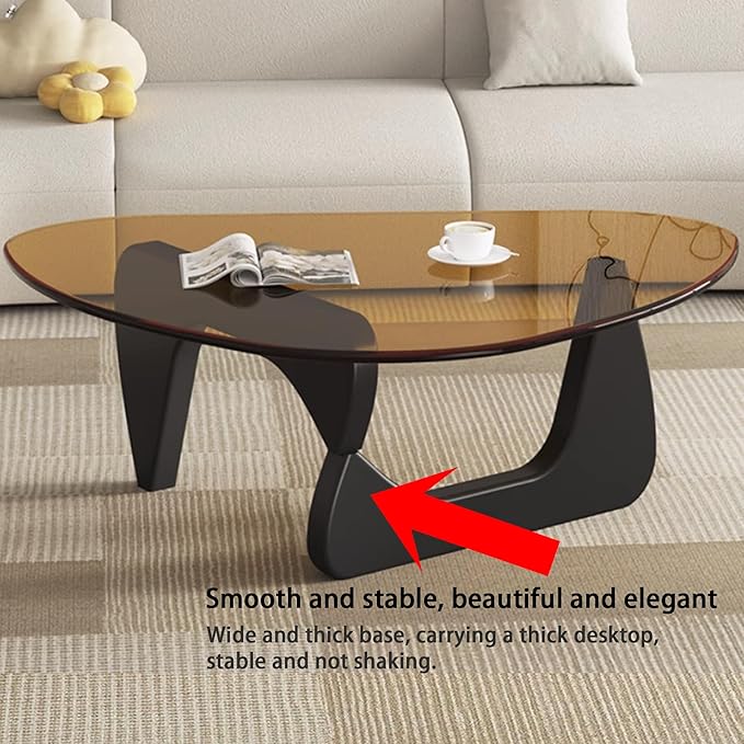 EASYSOUL Modern Glass Coffee Table, 44.88" D x 32.28" W x 15.75" H, Abstract Round Tea Tables for Living Room Home Office Industrial Cocktail Tables (Black-Brown Glass, 44.88")