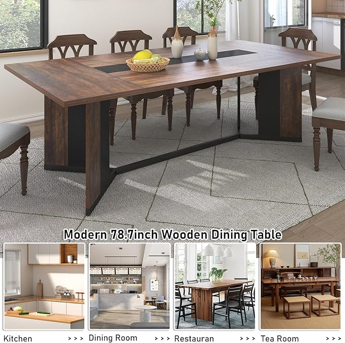 Hlivelood 78Inch Large Dining Table for 6 8 People,Wooden Rectangular Kitchen Table W/Waterproof Tabletop,Large Rectangle Furniture W/Adjustable Legs,Brown Dinner Table for Kitchen Dining Room(78IN)
