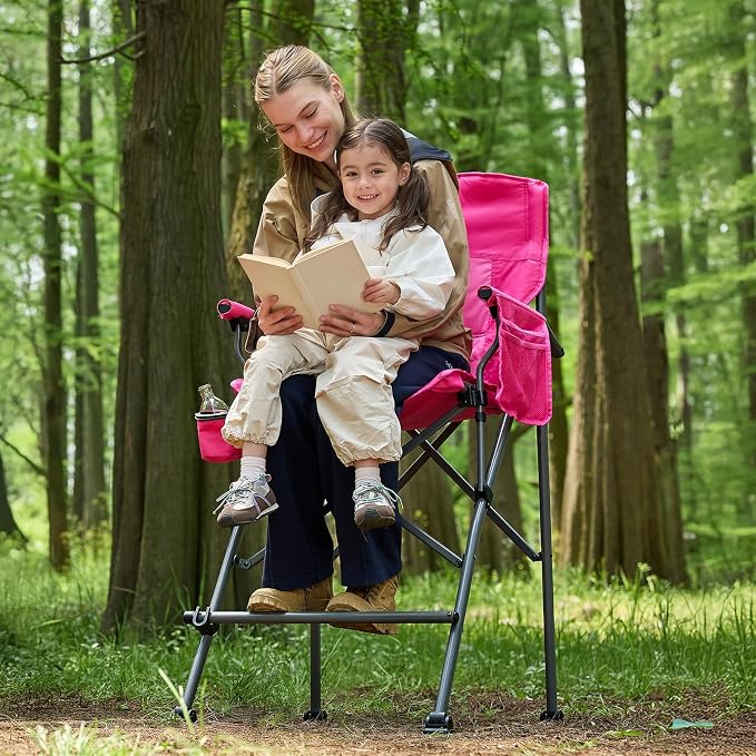EVER ADVANCED Tall Camping Directors Chair with Cup Holder 31", Bar Height Folding Chair for Camping, Sports with Carry Bag, Mesh Pockets and Footrest, Heavy Duty 300 lbs, Pink