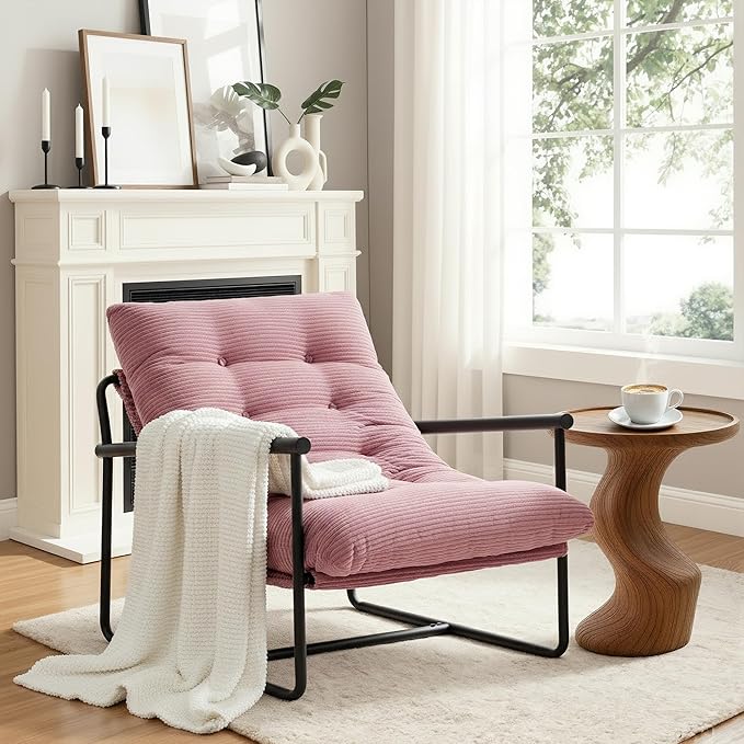Modern Accent Chair for Living Room,Arm Chair with Metal Frame,Upholstered Armchair with Soft Cushion for Bedroom Lounge Reading Room (Pink)