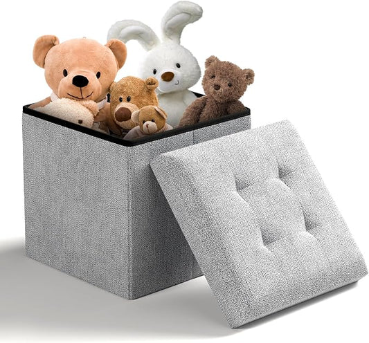 Storage Ottoman Bench, 15 Inch Ottoman Foot Rest, End of Bed Bench, Storage Chest for Living Room, Bedroom, Entryway, Light Gray