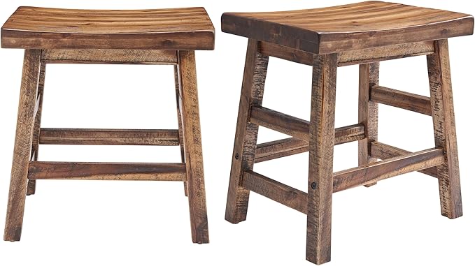 Alaterre Furniture Durango Set of 2 Industrial 20-Inch Wood Dining Stools – Rustic Farmhouse Style Solid Wood Backless Seats for Kitchen, Dining Table, or Extra Seating