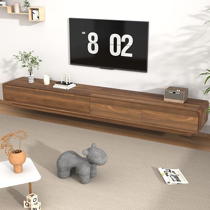 chartustriable 94.5" Minimalist Floating TV Stand for TVs up to 100 Inches, Modern Wall Mounted Media Console with 2 Drawers, Entertainment Center for Living Room, Brown