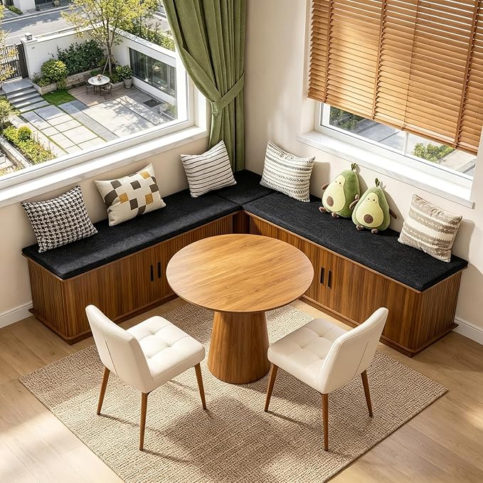 L Shaped Breakfast Nook Bench with Cushion, Kitchen Corner Bench with Hidden Storage, Backless Corner Dining Benches for Kitchen Dining Room Entryway