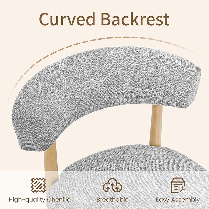 VKNOW Upholstered Dining Room Set for 4, Mid-Century Modern Dining Chairs Set of 2 and Dining Bench with Rubberwood Legs, for Dining Room, Living Room, Kitchen, Gray