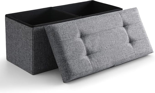 Storage Ottoman Bench Foldable Seat Footrest Shoe Bench End of Bed Storage with Flipping Lid, 75L Storage Space, 30 inches Linen Fabric Dark Grey