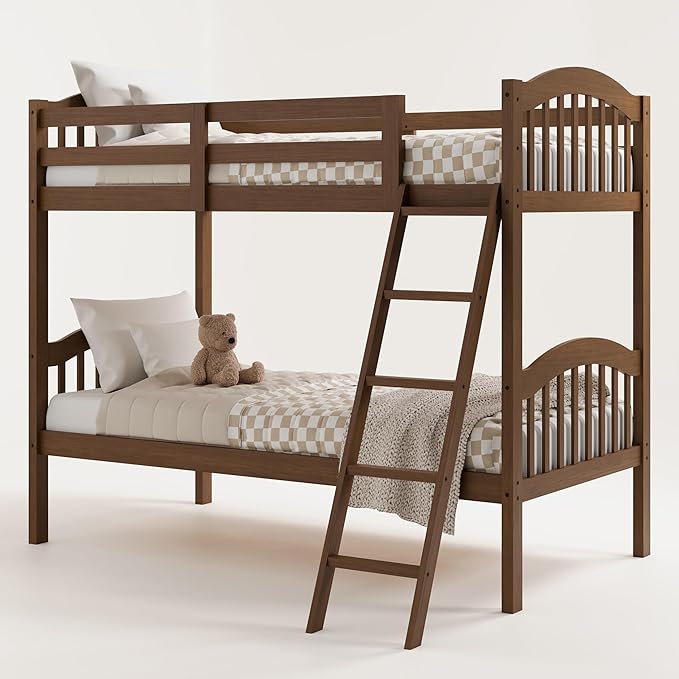 Storkcraft Long Horn Twin-Over-Twin Bunk Bed (Hazelnut) - GREENGUARD Gold Certified, Converts to Two Twin Beds, Wood Bunk Bed for Kids Bedroom