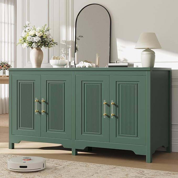 Jocoevol 55" Buffet Cabinet with Storage, Modern Fluted Door Design Sideboard Buffet Cabinet with Adjustable Shelf, Coffee Bar Station for Kitchen Living Room Green