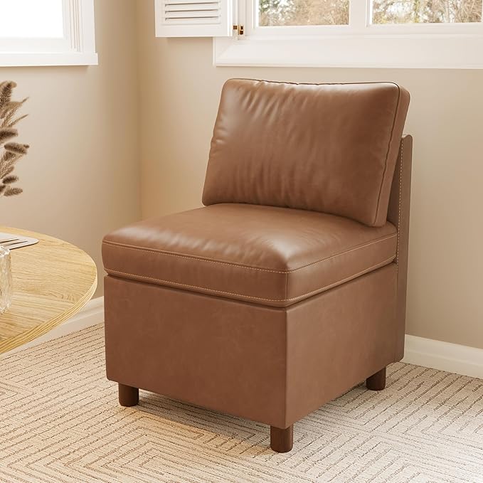 SITJOY Breakfast Nook Bench with Storage, Modular Corner Kitchen Banquette Seating, Dining Settee Couch, Upholstered Dining Bench with Back, Pet-Friendly Faux Leather in Brown, Single Chair