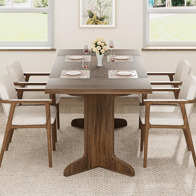 Garvee 71" Large Dining Table for 6 to 8 People, Modern Dinner Table with Unique Wooden Legs, Rectangle Dining Table for Kitchen, Dining Room & Living Room, Walnut