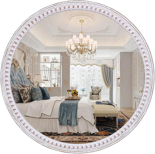 30 Inch Rustic Farmhouse Round Mirror for Wall Decor, Boho Wooden Decorative Circle Mirrors for Bathroom Over Sink, Entryway, Living Room& Bedroom