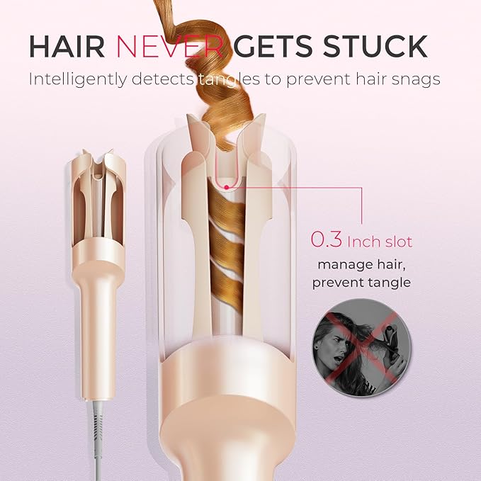 TYMO オートカールヘアアイロン - TYMO CURLPRO ビーチウェーブヘアアイロン、ポータブル、5億イオン、デュアル電圧＆軽量旅行用、セラミックコーティング、1インチ、ピーチ