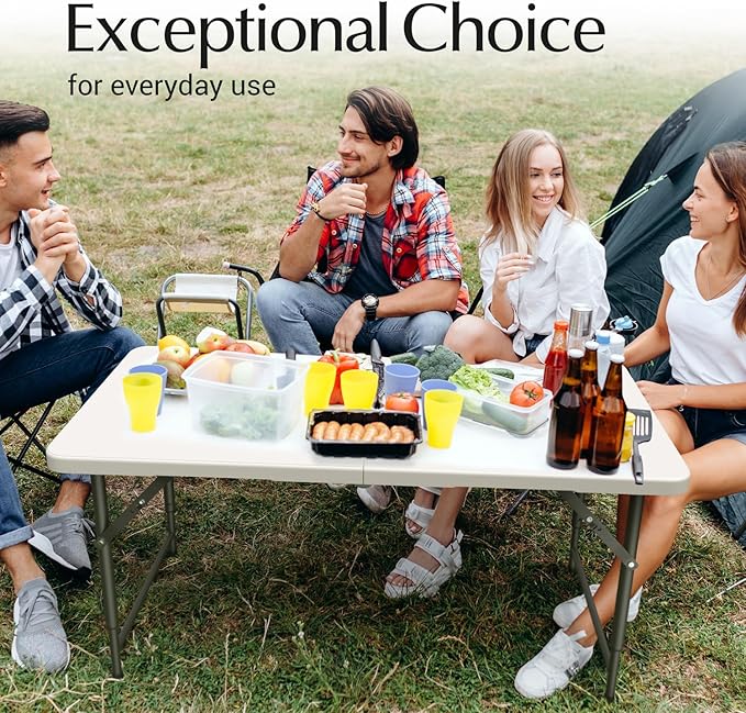 2 Pack of 4 Feet Foldable Table with Built in Handle & Steel Legs | Heavy Duty Portable | Perfect for Party, Dining, Wedding, Events, Picnic Indoor, Outdoor, Camping, Utility, Temporary