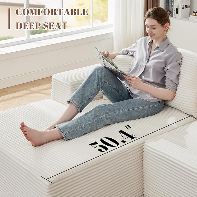 Mangodan 110” Cloud Sectional Couch, Modular Sectional Sofa for Living Room, Boneless Sofa with Deep Seat, Comfy Fluffy Couch with L-Shaped Chaise, No Assembly Required (Left-Facing Chaise, Beige)