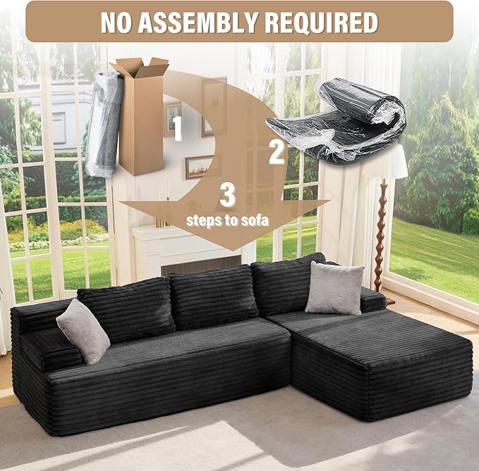Hobestluk Modular Sectional Sofa Boneless Couch L-Shape Couch 3 Seat Modular Couch Memory Foam Sectional Couches for Living Room Furniture, Cloud Couch with Chaise Lounge (96" Right Facing Chaise)