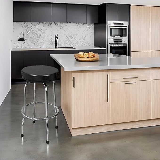 Torin ATRP6185B-1 Swivel Bar Stool: Padded Garage/Shop Seat with Chrome Plated Legs, Black