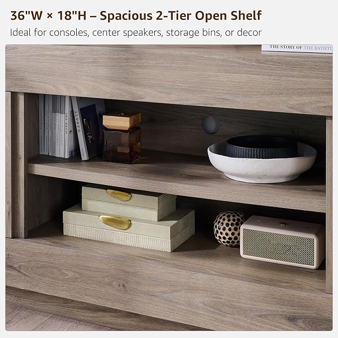 OKD Modern 70" TV Stand, Entertainment Center for TVs Up to 80", Media Console with Large Open Storage & Side Cabinets, Thick Wood Design for Living Room, Alder Grey