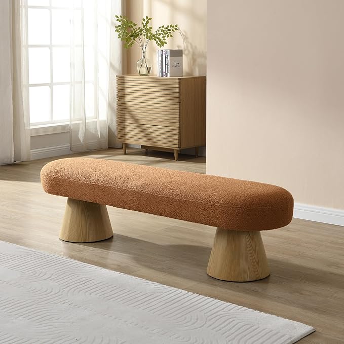 Christopher Knight Home Manila 64" Oval Dining Bench, Boucle Ottoman Bench, Large Dining Chair, Entryway Bench, Comfort Long Footstool for Living Room Dining Room, No Assembly Needed, Orange