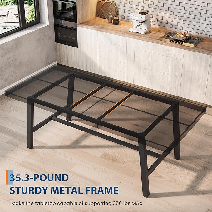 GarveeHome Industrial Dining Table for 8-10 People, 86.61" Long Large Kitchen Table with Sturdy Metal Frame, Rectangular Counter for Dinner, Kitchen, Dining Room (Black, 87" Non-extendable)