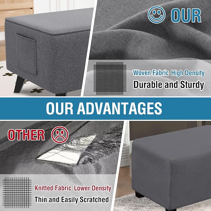 H.VERSAILTEX Ottoman Cover Slipcover Square Fit Length 24"-25" Footrest Sofa Slipcovers Stool Cover Footstool Protector Covers Feature Thick Durable Linen Look Fabric Removable Washable - Heather Grey
