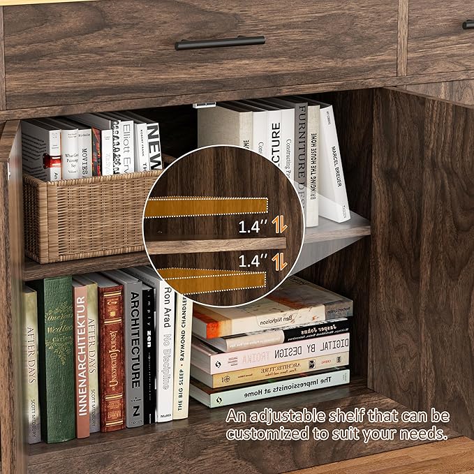 Vongrasig Buffet Cabinet with Drawers, 53” Large Sideboard Buffet Kitchen Storage Cabinet, Modern Farmhouse Coffee Bar with Shelves and Doors, Wood Buffet Table for Kitchen, Dining Room, Rustic Brown