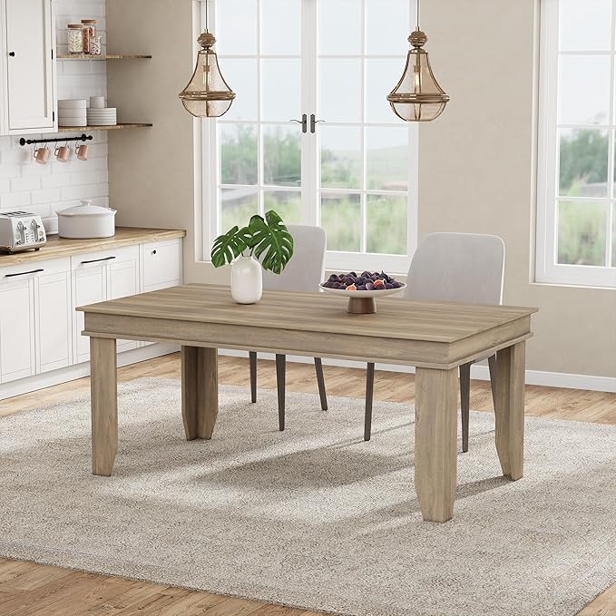 GarveeHome Farmhouse Dining Table for 4-6 People, 63 in Long Kitchen Tables with Wooden Sturdy Frame, 5 ft Large Rectangular Dinner Table for Dining Room, Kitchen, Natural Oak, 63" Non-extendable