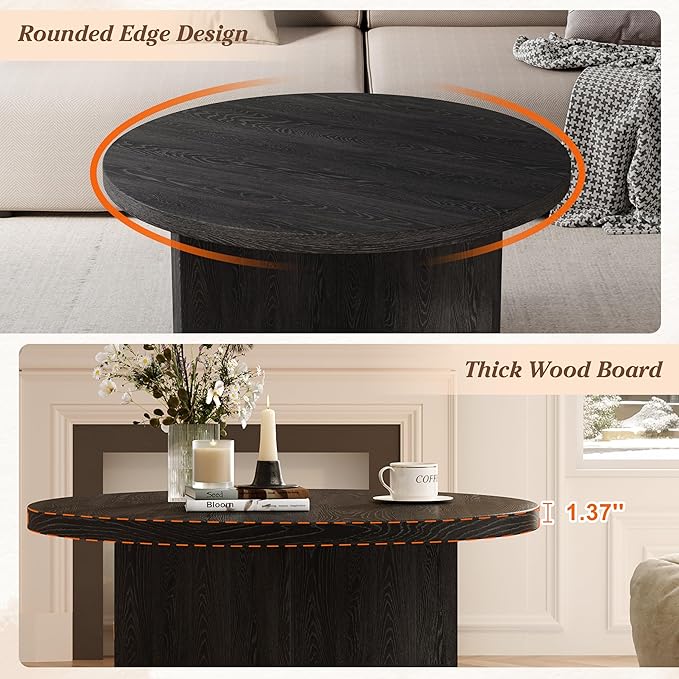 Luoxiao 31.5" Black Round Coffee Table Modern Circle Center Table for Living Room, Space-Saving Wood Accent Table for Apartments, Study, with Adjustable Feet Pads, Easy Assembly