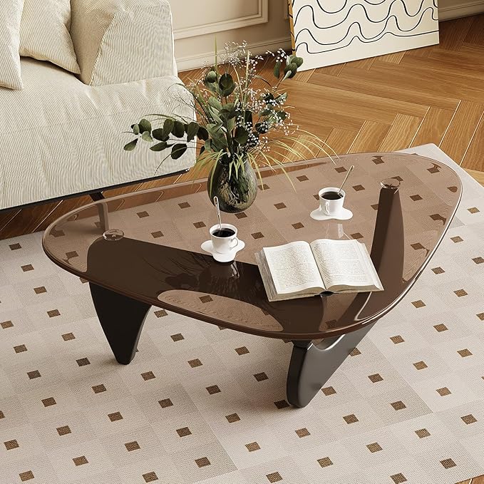 Coffee Table for Living Room Mid Century Modern Center Table with Glass Top and Wood, 36 Inch, Black Brown