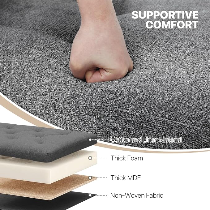 MoNiBloom 43 Inches Folding Storage Ottoman Bench, Storage Chest, Padded Seat, End of Bed Bench, Linen Fabric Ottoman Footrest for Living Room, Bedroom, Entryway, Dark Gray